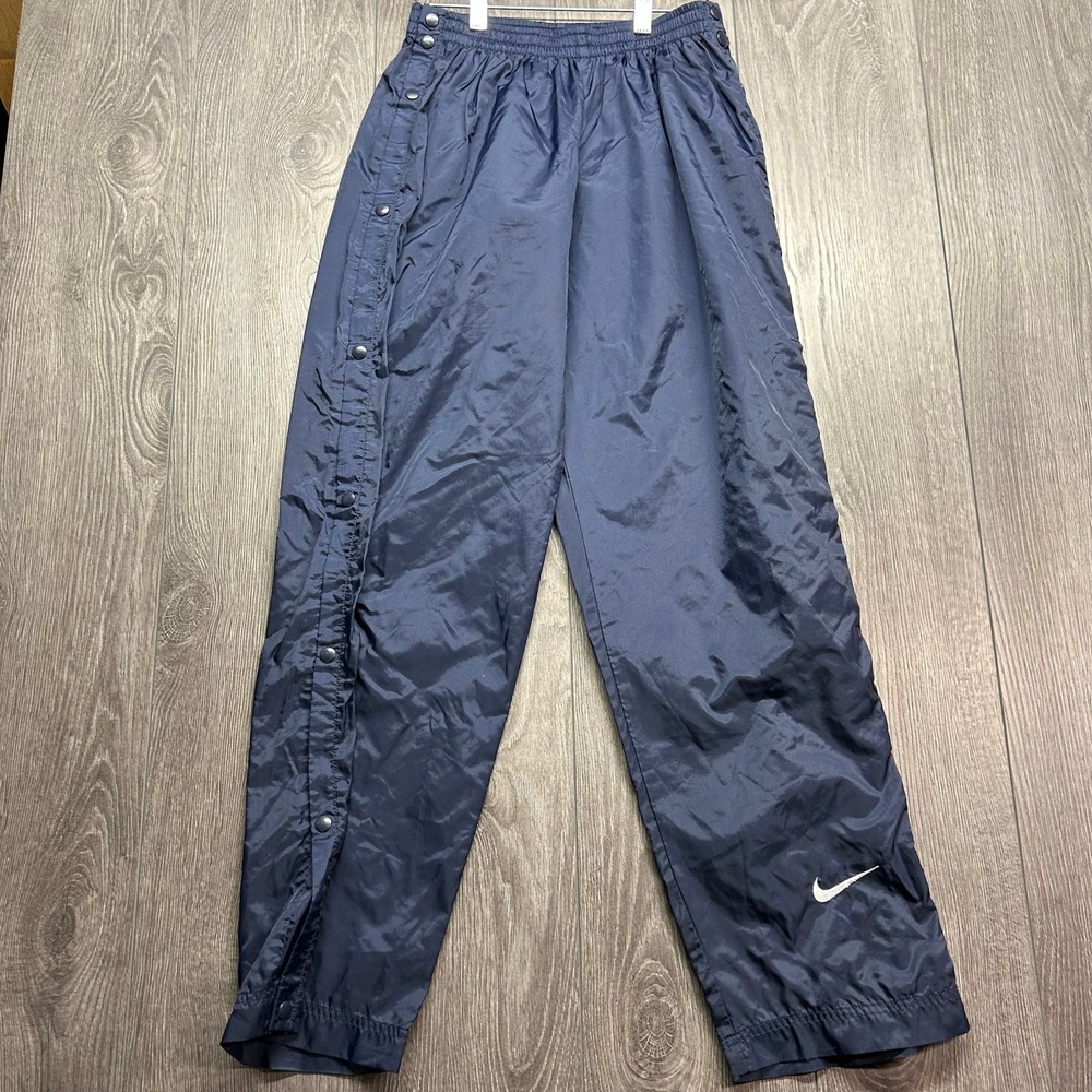 Nike Vintage Tearaway Track Pants Navy Blue Snap Side Warm Up XL Kids 26x30
